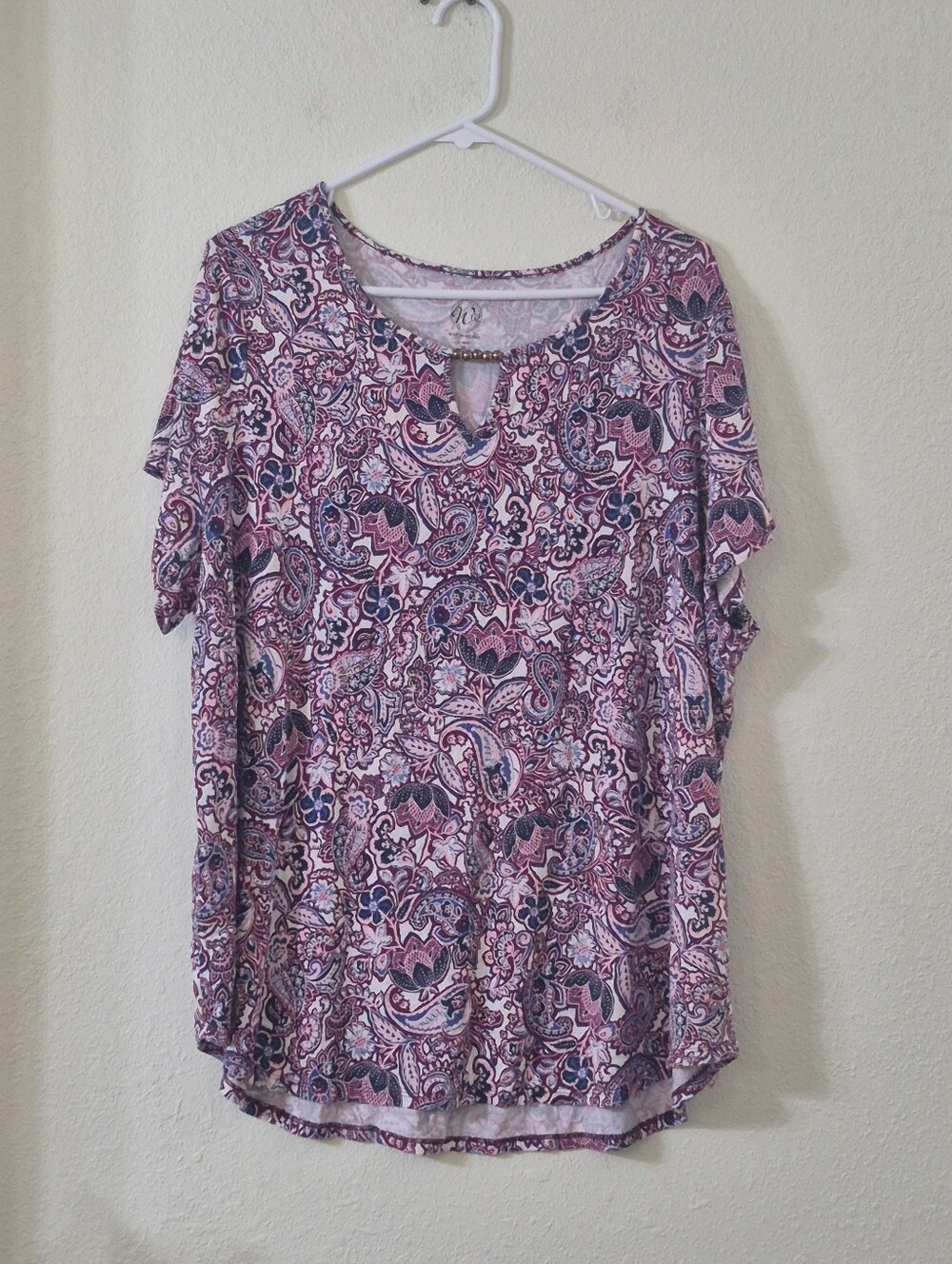 Paisley Short Sleeve Scoop Neck Top in Pink & Blue